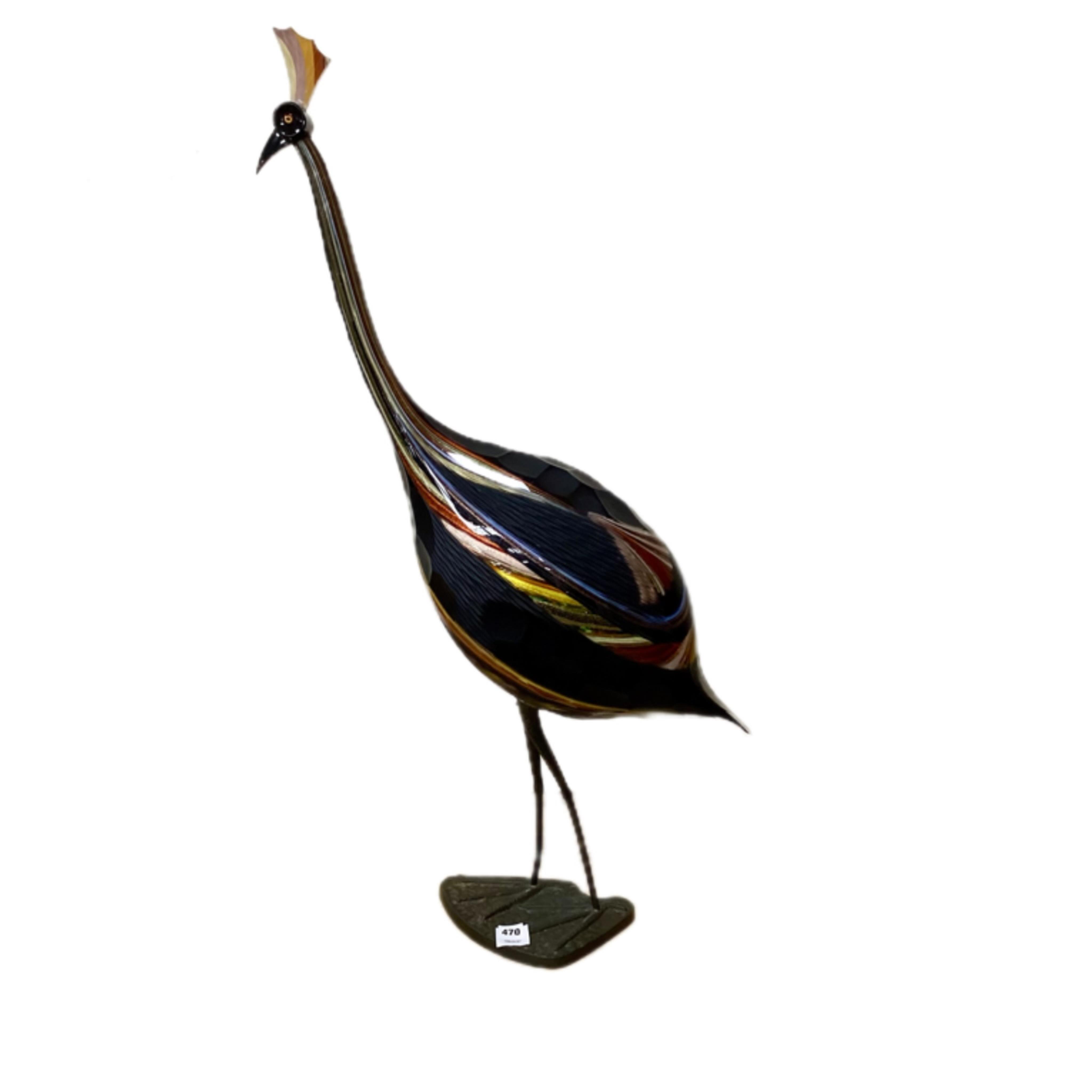 A large Murano glass model of an emu on stand, 97cm in length